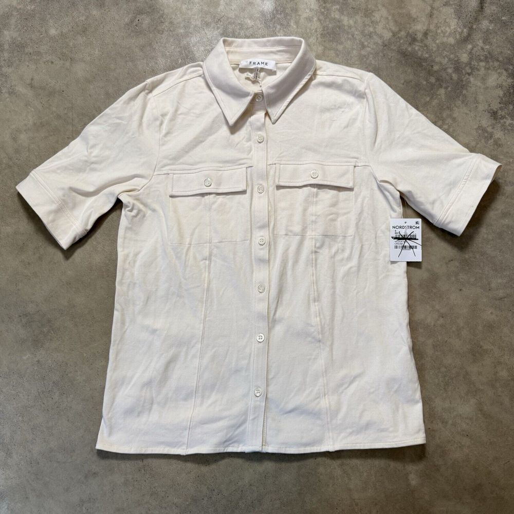 Frame Shirt Womens Size S/P Cream‎ Utility Top Short Sleeve Cotton Blend
